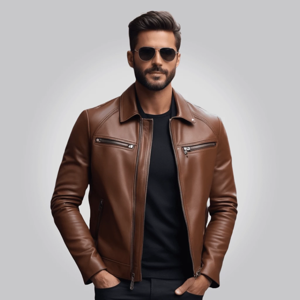 EarthTone Men's Classic Brown Leather Jacket